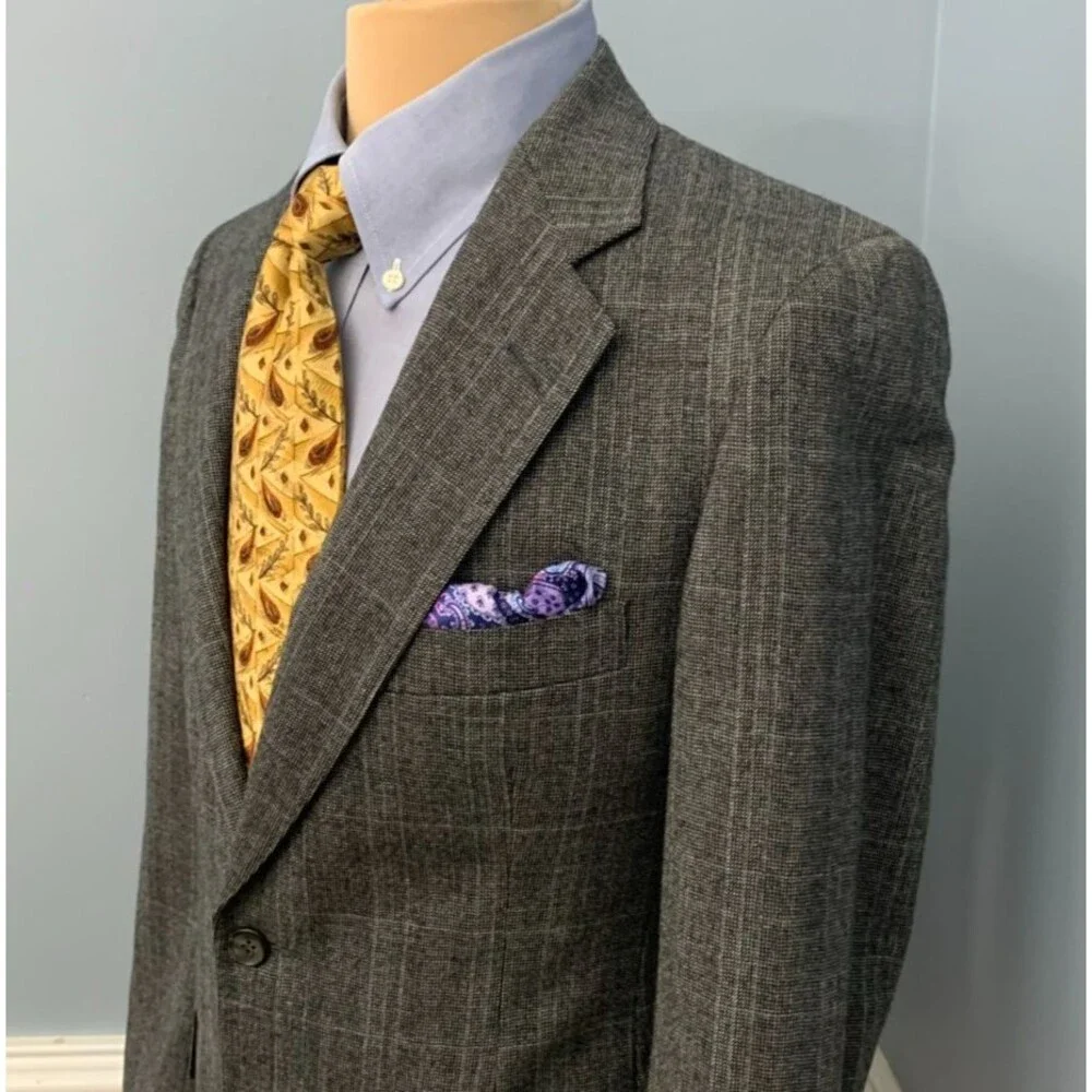 Vintage Alexander Julian Blazer Mens 38S Wool Plaid Windowpane Jacket Sportcoat